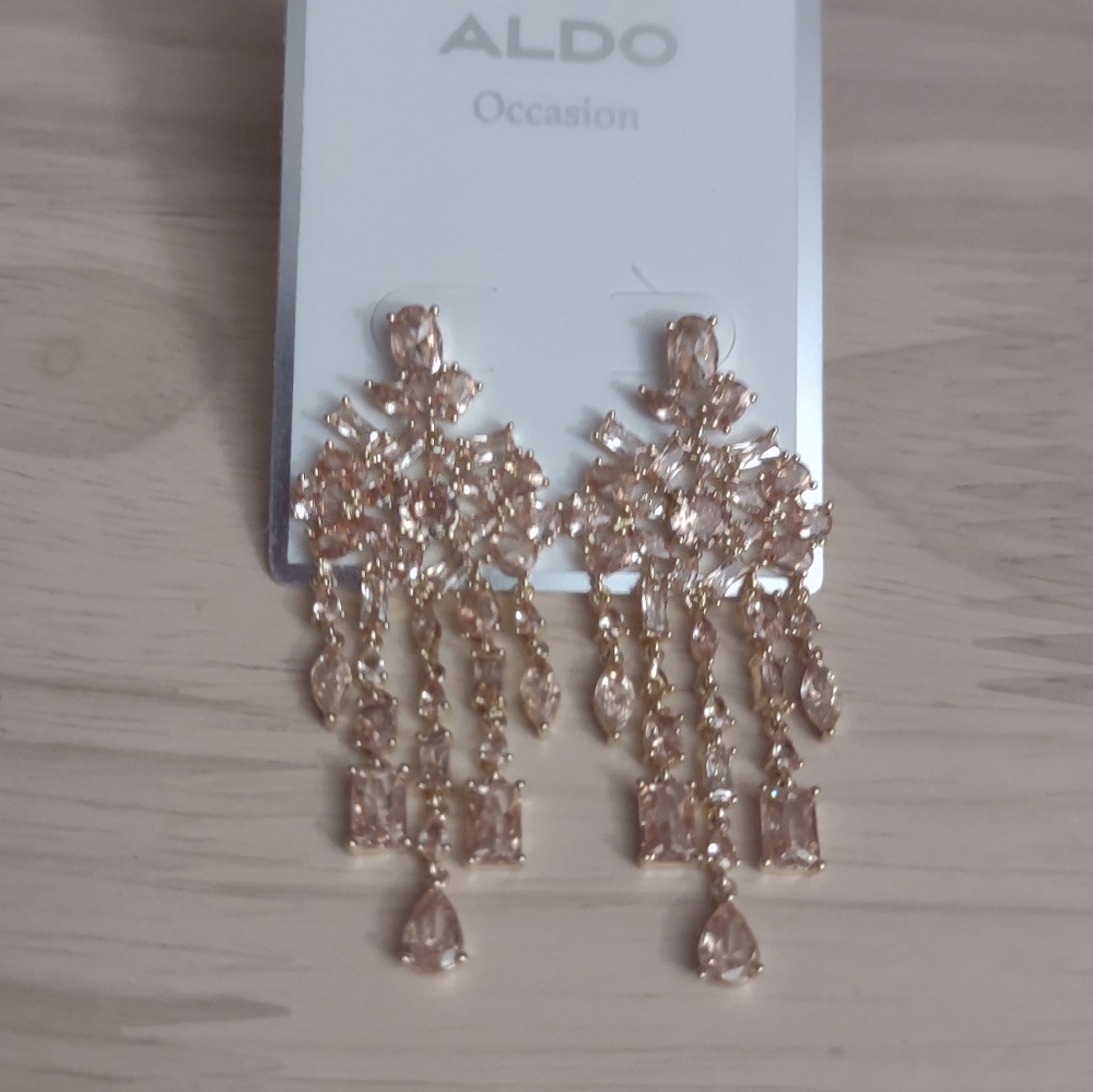 Aldo Champagne Cubic Zirconia Crystal Sparkling Chandelier Earrings Y2K